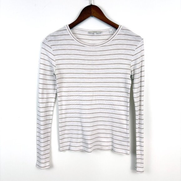 Vince Off White & Brown Reverse Stripe Long Sleeve Cotton Fisherman Nautical - Picture 3 of 10